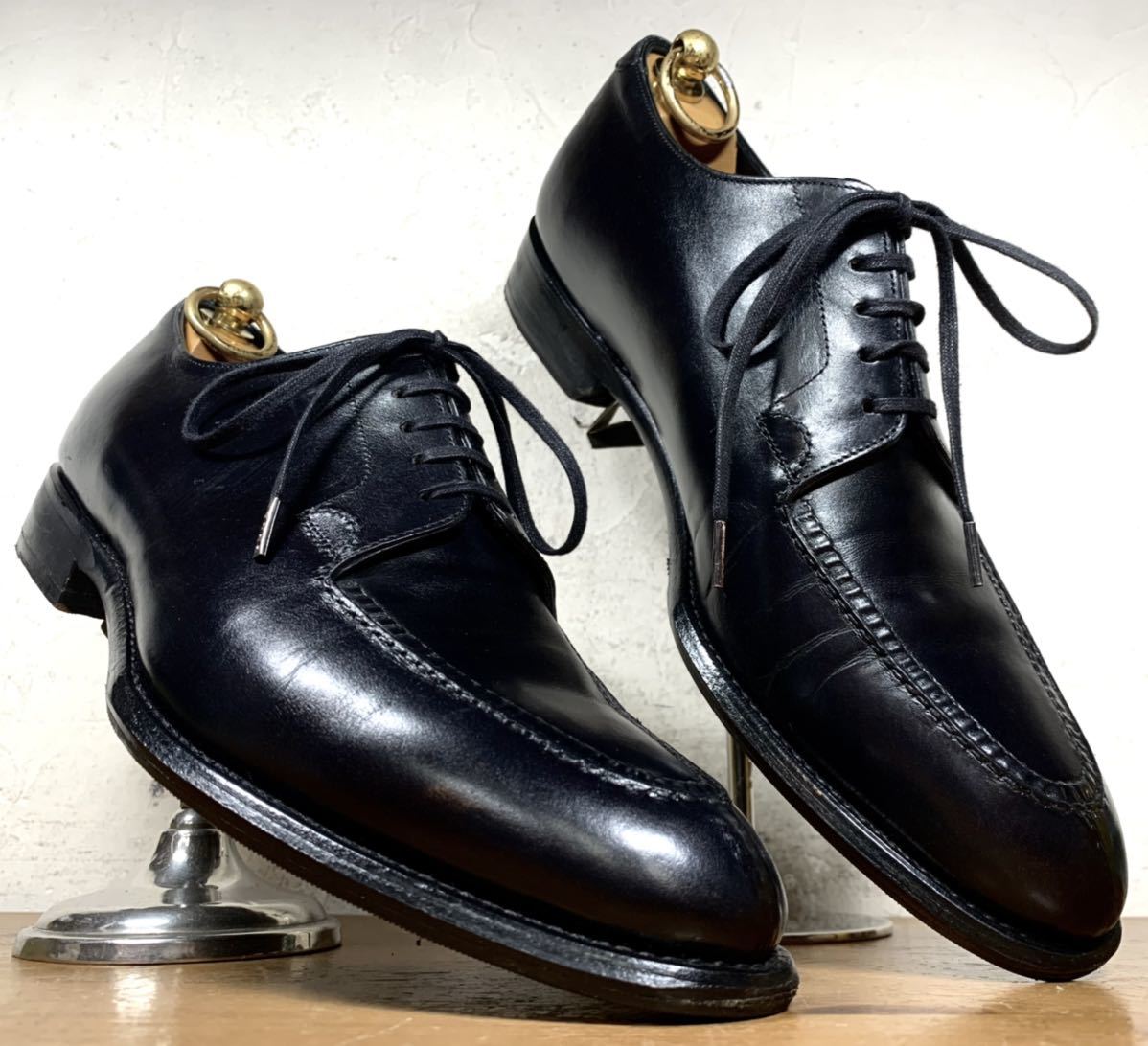 【美品】日本製 SHETLANDFOX/シェットランドフォックス スキンステッチ Uチップ 6 24cm相応 ブラック/regal 三陽山長