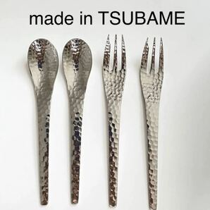 made in TSUBAME 燕三条　槌目デザートスプーンフォーク4本