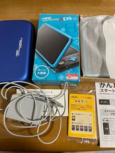美品ニンテンドー2DSLL ターコイズ(画面保護シート付き)+ケース、充電器