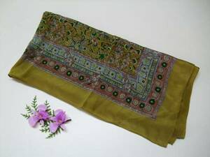 (^_^) superior article /FLANDRE/ large size scarf / franc dollar / mountain blow color / green / purple / silk / silk / green / tea color / hand .../ handkerchie / accessory /neka chief /M2