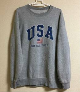 US古着 USA 星条旗 プリント スウェットシャツ グレー L 90’s