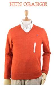 新品 polo ポロ ラルフ アウトレット Lサイズ メンズ メリノウール Vネック セーター HUN ORANGE 6988