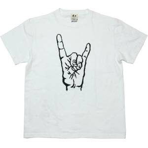 Art hand Auction Men's T-shirt, XL size, white, Fox hand sign T-shirt, white, handmade, hand-painted T-shirt, Kanji, XL size and above, Crew neck, letter, logo