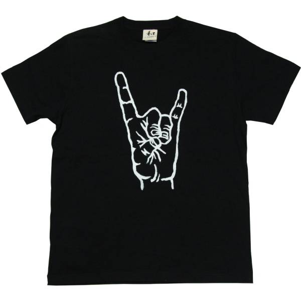 Men's T-shirt, size L, black, Fox hand sign T-shirt, black, handmade, hand-drawn T-shirt, Kanji, Large size, Crew neck, letter, logo
