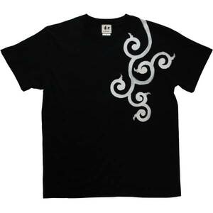 メンズ Tシャツ Sサイズ 黒 唐草柄 Tシャツ ブラック ハンドメイド 手描きTシャツ 和柄, Sサイズ, 丸首, 柄もの