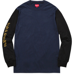 希少★新品本物【紺★S】2-Tone Sleeve Logo LS Top ツートンスリーブ ロゴ 正規店購入 レア シュプリーム 限定 入手困難 Supreme 2016A/W