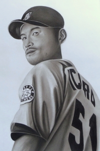 Art hand Auction Bleistiftzeichnung, Liefergröße 80, Porträt (238 x 345) Malerei Baseballspieler Ichiro Waren Ichiro Autogramm, Kunstwerk, Malerei, Bleistiftzeichnung, Kohlezeichnung