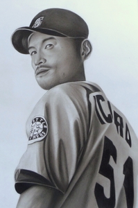 Art hand Auction Pencil drawing/Home delivery 80 size/Portrait drawing (238×345) Painting Baseball player Ichiro goods Ichiro autograph, artwork, painting, pencil drawing, charcoal drawing