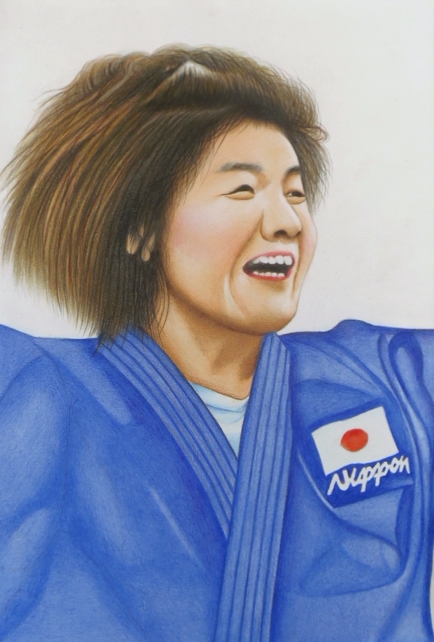 Buntstiftzeichnung, Hauslieferung Größe 80, Porträt eines Sportlers, Judospieler (232 x 330) Gemälde Ryoko Tani Olympiasiegerin Ryoko Tamura Illustration, Kunstwerk, Malerei, Bleistiftzeichnung, Kohlezeichnung