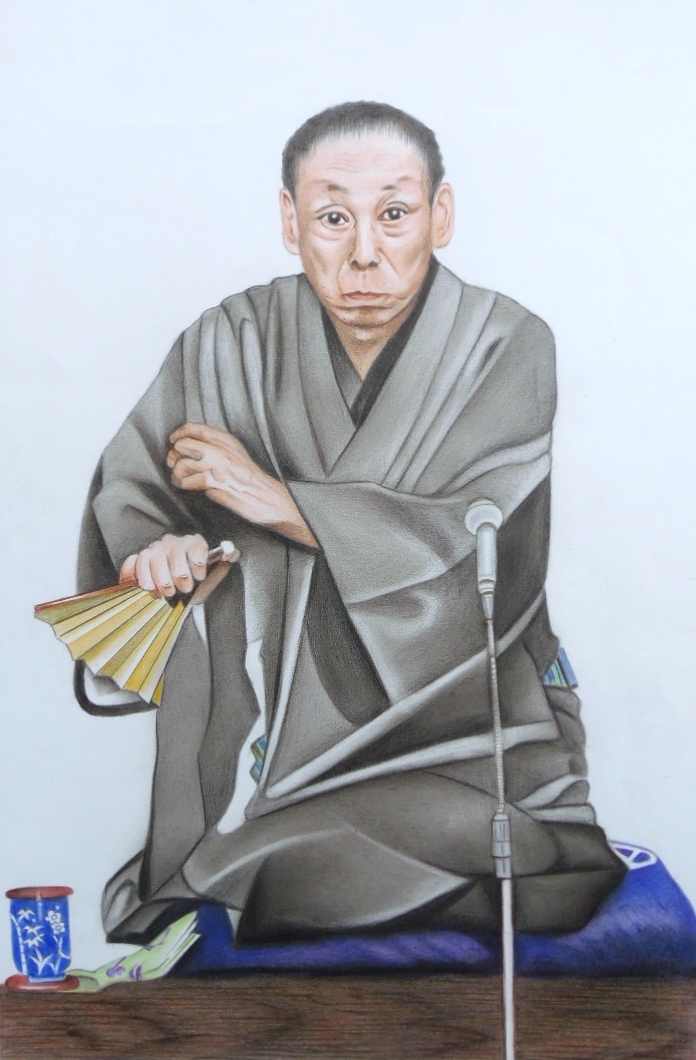 Colored pencil drawing/home delivery 80 size/figure drawing Rakugo storyteller (210×310) Painting Ensei Sanyutei (6th generation), artwork, painting, pencil drawing, charcoal drawing