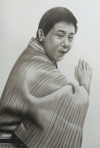 Art hand Auction Colored pencil drawing/home delivery 80 size/figure drawing Rakugo storyteller (240×350) Painting Shunpuutei Koasa, artwork, painting, pencil drawing, charcoal drawing