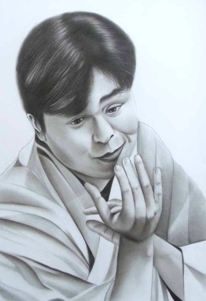 Colored pencil drawing/home delivery 80 size/figure drawing Rakugo storyteller (250×355) Painting Shiraku Tachikawa, artwork, painting, pencil drawing, charcoal drawing