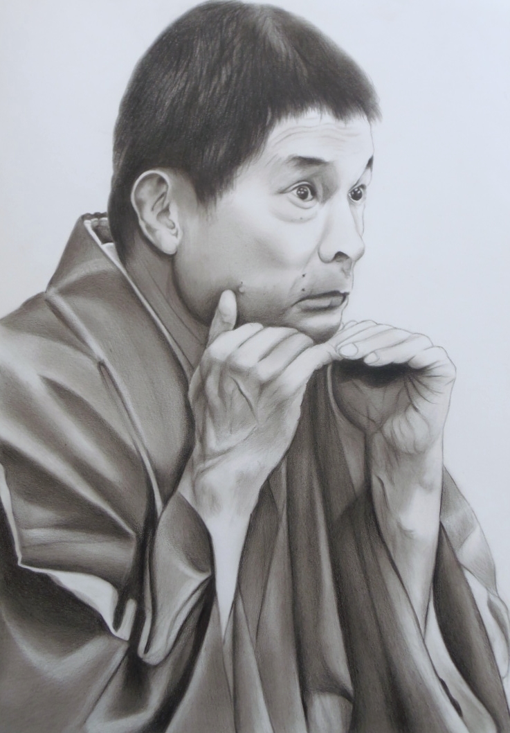 Dessin au crayon, taille de livraison 80, portrait, Artiste Rakugo (245 x 360), peinture, Illustration de Yanagiya Kosanji de 10e génération, Ouvrages d'art, Peinture, Dessin au crayon, Dessin au charbon de bois