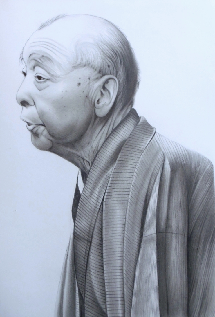 Pencil drawing, delivery size 80, portrait, Rakugo performer (250 x 355), painting, fifth-generation Shunputei Ryusho, Artwork, Painting, Pencil drawing, Charcoal drawing