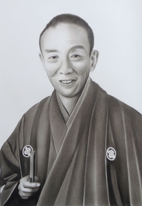 〇色鉛筆画・宅配８０サイズ・人物画 落語家 (240×340) 絵画 桂歌丸 中古額縁付 イラスト 