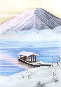 〇色鉛筆画・宅配８０サイズ・風景画 冬景色 (235×335) 絵画 イラスト