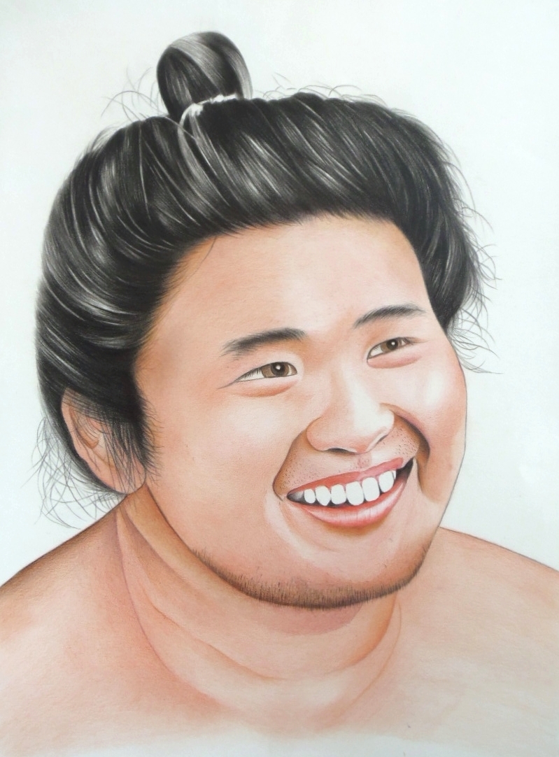 색연필 그림, 배달 크기 80, 초상화, 스포츠 선수, 스모 레슬링(255 x 330), 그림, 타카노하나 미츠지, 다카하나다, 삽화, 삽화, 그림, 연필 그림, 목탄 그림