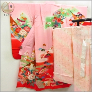 * кимоно 10* 1 иен шелк ребенок кимоно "Семь, пять, три" для девочки Junior для 7 лет для золотая краска ... черепаха . нижняя рубашка комплект . длина 121cm.54.5cm [ включение в покупку возможно ] ***