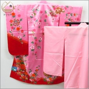 * кимоно 10* 1 иен .. ребенок кимоно "Семь, пять, три" для девочки 7 лет для тамбурин без тарелочек .. Sakura . складывать журавль нижняя рубашка комплект не использовался товар . длина 131cm.57cm [ включение в покупку возможно ] ***
