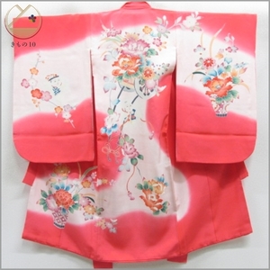 * kimono 10* 1 jpy silk child kimono for girl Tang .... plum . length 97cm.47cm [ including in a package possible ] **