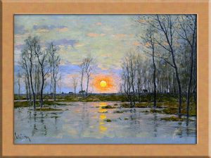 夕日の風景画 A4 スウェーデン, 絵画, 油彩, 自然、風景画