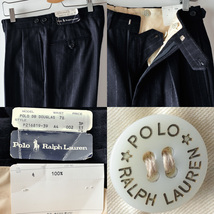 希少新品 80s Polo Ralph Lauren 3ピース ストライプ ウール スーツ 紺 90 A4 日本製 / ヴィンテージ 90s ダーバン期 USA デッドストック_画像9