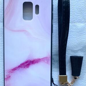 韓国大理石調 かわいい背面9Hスマホカバー GalaxyS9 チェリークォーツ