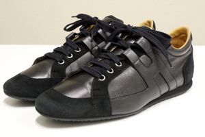 エルメス Hマーク レザー×スエード スニーカー HERMES スウェード シューズ 黒 ブラック クイック メンズ 男性 紳士 革靴 41 (25.5～26.0)