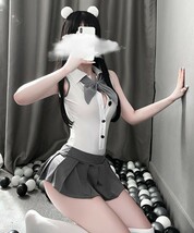 超セクシー可愛い 学生服 コスプレ衣装 5点セット 女子高生 制服 レオタード&スカート&カチューシャ&ストッキング ZCL280_画像6