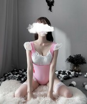 フリル 胸パッド入り ハイレグレオタード コスプレ衣装 ピンク 超セクシー 可愛い メイド服 d022_画像6