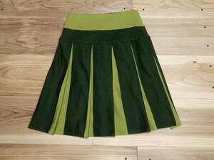 「送料無料」アナスイ：ANASUI♪アメリカ製：2色グリーン：可愛いプリーツ：ウール100％スカート＊サイズ２