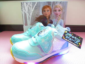 新品 19cm 光る靴 アナと雪の女王 フラッシュスニーカー 緑 LED ディズニープリンセス アナ エルサ 女の子 キッズシューズ 子供 靴 18cm～