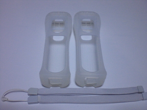 J011【即日配送 送料無料 動作確認済】Wii ジャケット ストラップ 2個セット リモコンカバー ケース 穴あき クリア 白 ホワイト