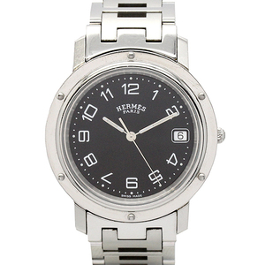 エルメス HERMES クリッパー デイト CL6.710 黒文字盤 SS クォーツ メンズ腕時計