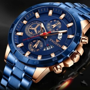 ブルー　メンズ腕時計　ラグジュアリーデイト　ステンレス　高品質　数量限定　青