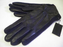 ELLE HOMME エル*サイズ M 24cm*羊革＆ニット 高級手袋*ブラック系カラー_画像1