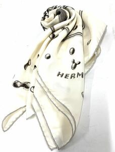 汚れあり エルメス HERMES カレ90 シルク 白×グレー VIF ARGENT スカーフ 銀のしずく シルク100% カレ90 スカーフ フランス パリ カy4