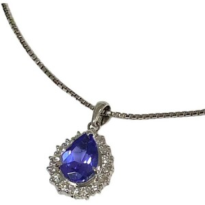 1.47ct tanzanite 0.35ct diamond necklace platinum Pt900 43cm 6.4g used 