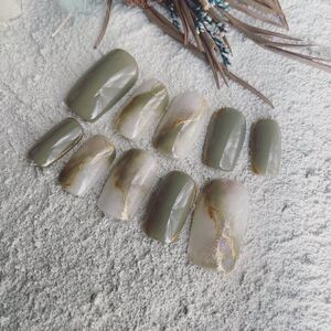 ネイルチップ 受注販売 N.04 ニュアンス 天然石 大人上品 入園式 卒業式 成人式