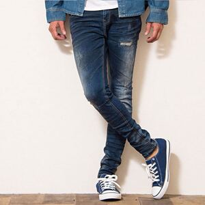 デニムパンツ メンズ ストレッチ スキニーパンツ ストレートデニム 加工 DENIM