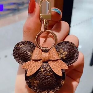 キーリング レザー ディズニー ミニー リボン キーホルダー 革 チャーム