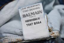 【BALMAIN PARIS】イタリア製ダメージ加工デニムパンツw30蛇腹バルマン名作定番バイカー_画像6