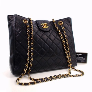 1円美品☆シャネル☆ラムスキン マトラッセ 上部ココ金具 Wチェーンショルダー 黒 G金具【CHANEL】