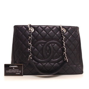 1円超美品☆シャネル☆キャビアスキン マトラッセ GST チェーントート ショルダーバッグ 黒 SV金具【CHANEL】