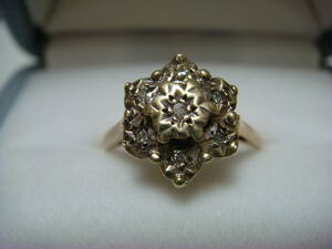 * antique Hexagon diamond ring Britain 9 gold 375 stamp *