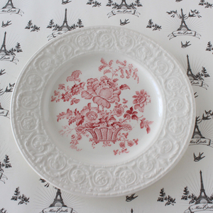 再値下◆イギリス ヴィンテージ レリーフのリムに赤絵が美しいデザートプレート アンティーク 皿◆