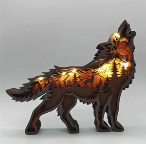 透かし彫り 狼型LEDライト 照明 インテリア オーナメント オブジェ 置物 小物 オオカミ 狼 ウルフ 装飾 アクセサリー LED 1010