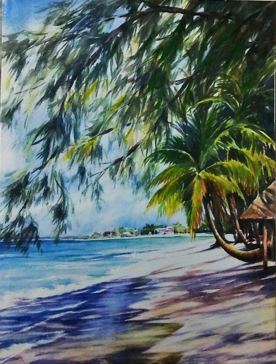 벽걸이 30cm x 40cm 나무 프레임 페인팅 아트 패널 포스터 코코넛 야자 열대 해변 유화 인테리어 미술 풍경화 상업 YX-12, 삽화, 그림, 다른 사람