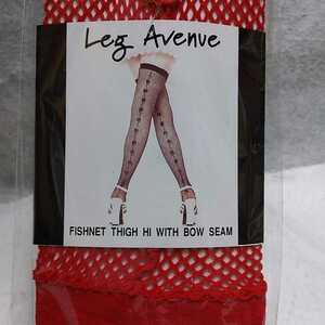 LEG AVENUE 9017RED サテンリボン・バックシーム・ストッキング　O/S　サテンリボン・バックシームの網タイツ　赤　Leg Avenue 