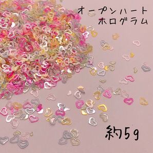 デコパーツ 封入 パーツ レジン オープン ハート ホログラム カラフル 約5g